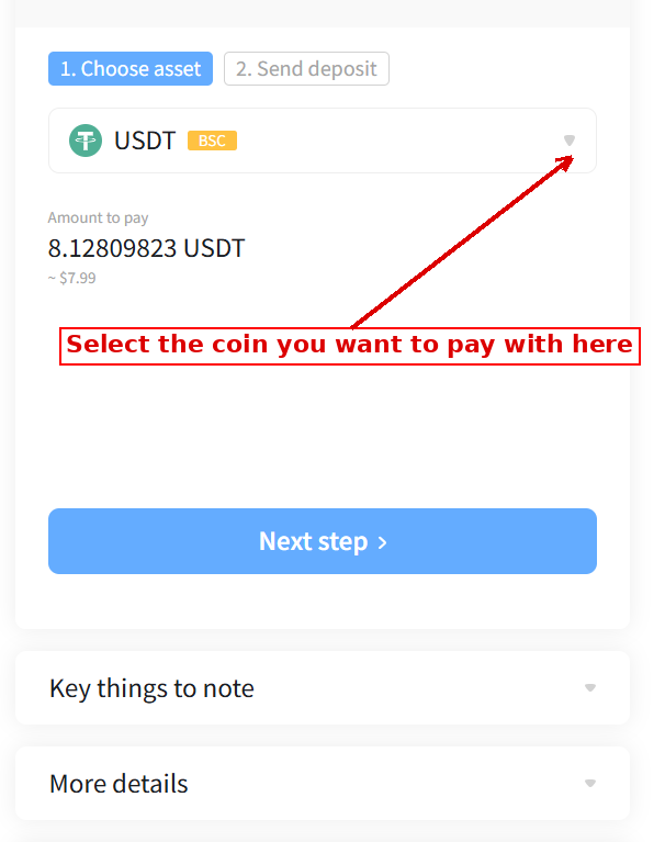 Payment step 1